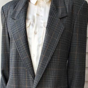 Casual Wool Single-Button Plaid Blazer, Size 12
